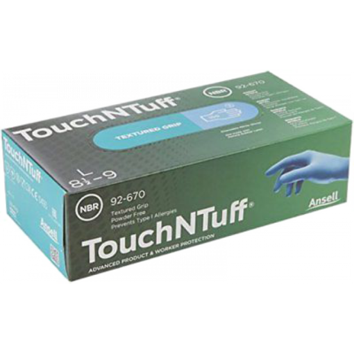 Găng tay chống hóa chất, dùng 1 lần Ansell TOUCHNTUFF 92-670 loại nhám đầu ngón tay (Hộp)