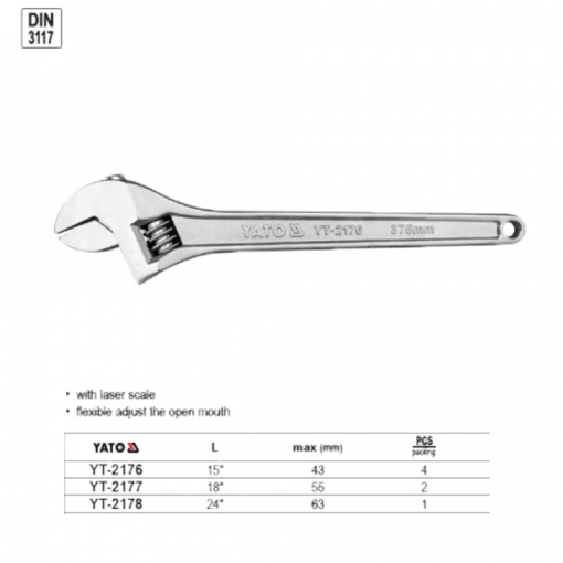 Mỏ lết hệ inch Yato YT-2177